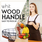 WILDMOS 2-tier Fruit Basket Bowl,Metal Basket with Wooden Base,Fruit and