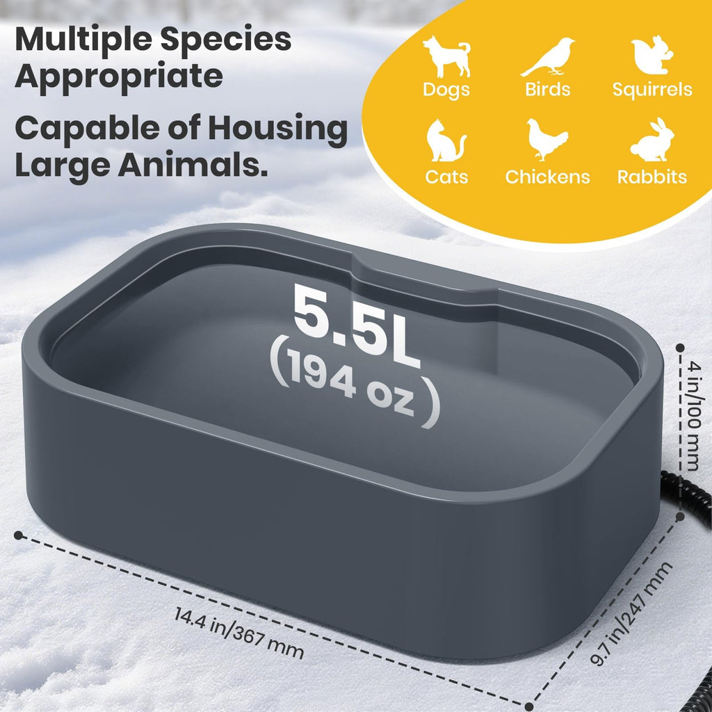 IPOW Extra Large Heated Pet Bowl with 5 Layers Design for Heating & Heat