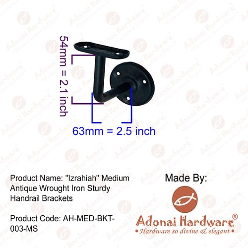 Adonai Hardware Izrahiah Medium Antique Wrought Iron Sturdy Handrail Brackets
