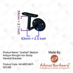 Adonai Hardware Izrahiah Medium Antique Wrought Iron Sturdy Handrail Brackets