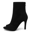 SHEMEE Womens Peep Toe Stiletto Ankle Booties Faux Suede Open Toe Black 6