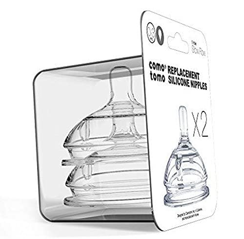 Comotomo 2 Pack Silicone Replacement Nipple, Slow Flow Clear, 0-3 Months
