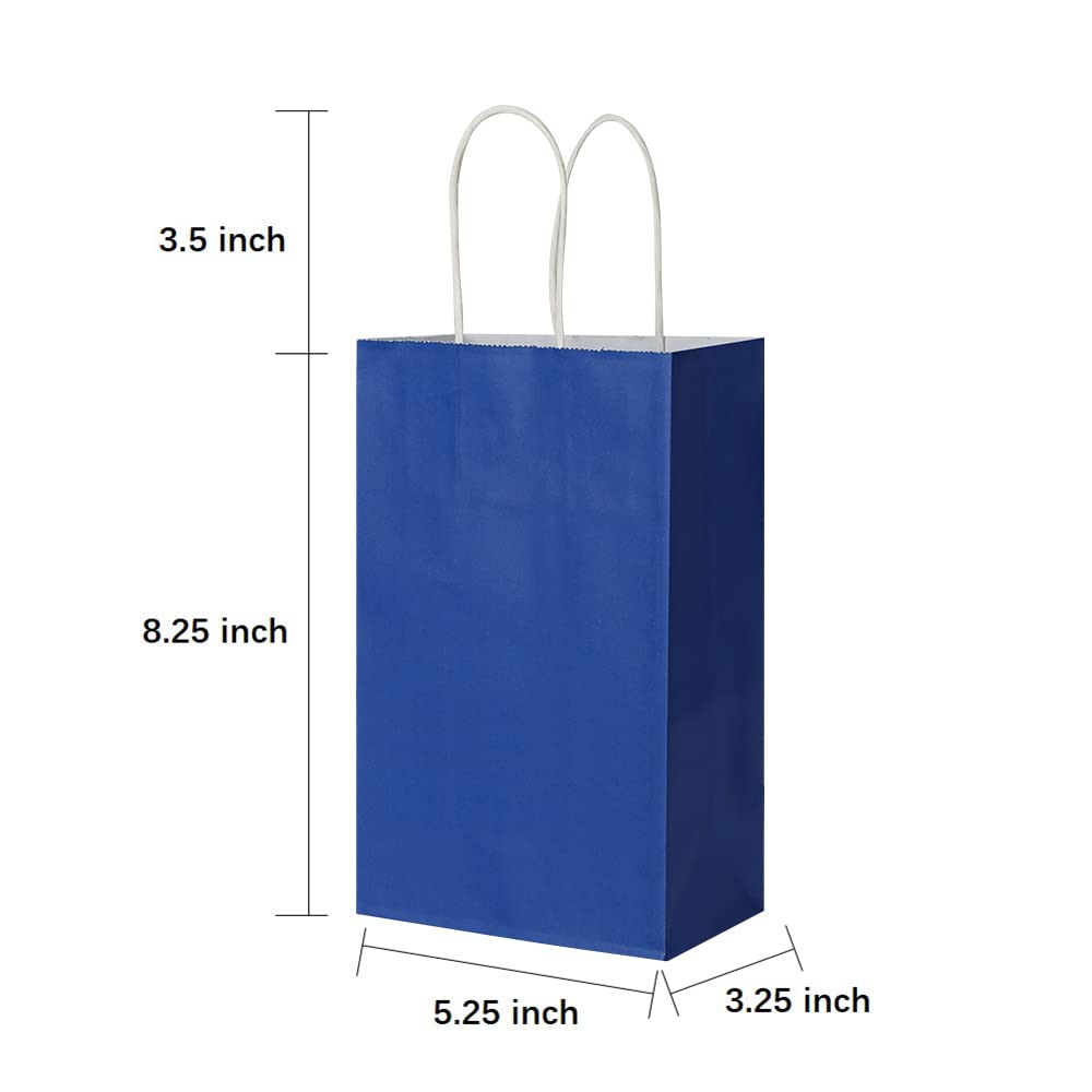 Oikss 50 Pack 5.25x3.25x8.25 Inch Small Royal Blue Kraft Paper Bags with Handles