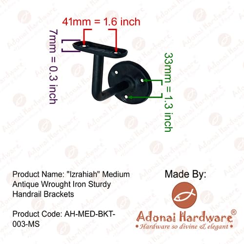 Adonai Hardware Izrahiah Medium Antique Wrought Iron Sturdy Handrail Brackets