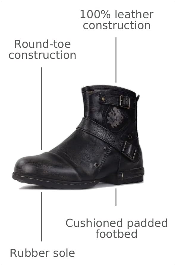 OSSTONE Moto Boots for Women Fashion Zipper-up Leather Chukka Boots Casual Shoes MS-5008-1-BP-WUS-R 11.5