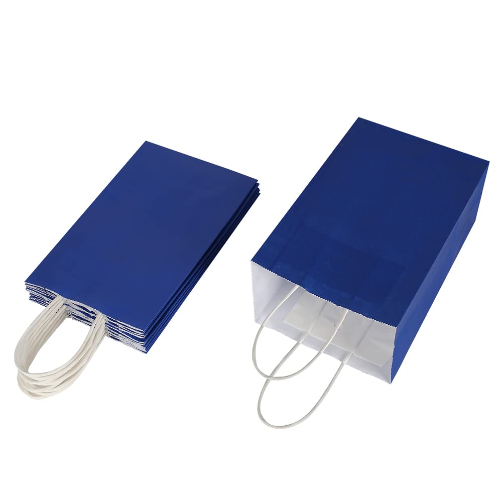 Oikss 50 Pack 5.25x3.25x8.25 Inch Small Royal Blue Kraft Paper Bags with Handles