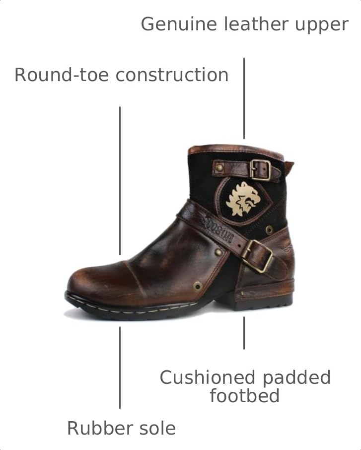 OSSTONE Moto Boots for Women Fashion Zipper-up Leather Chukka Boots Casual Shoes MS-5008-1-BP，Vintage Brown,women size US6.5