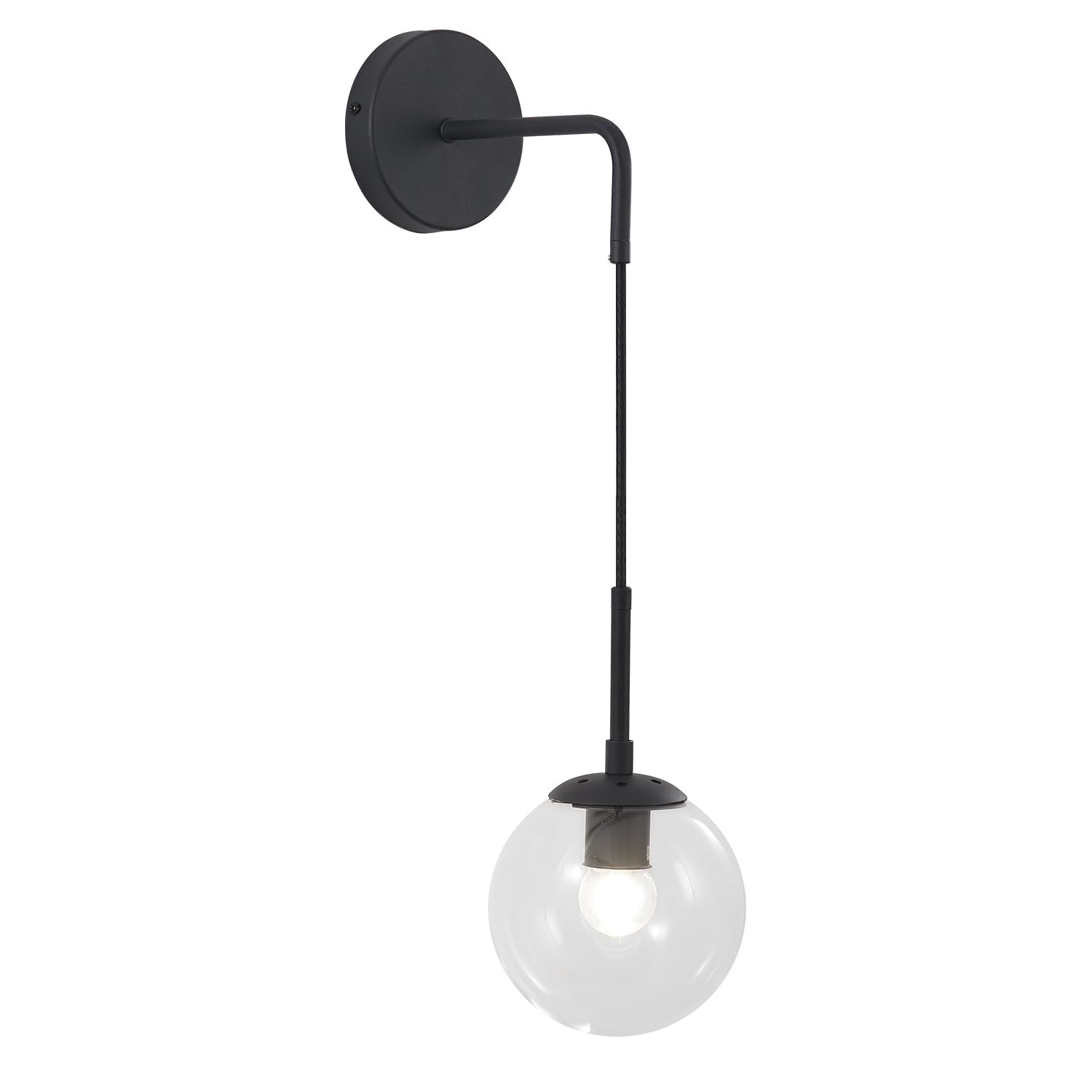 BOKT Mid Century Modern Black Wall Sconce Light Clear Glass Globe Ball Wall