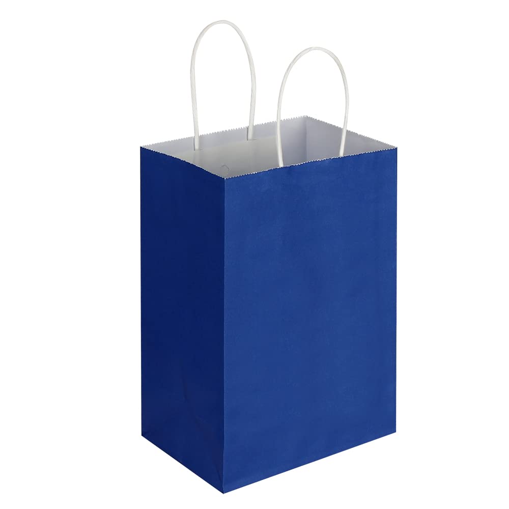 Oikss 50 Pack 5.25x3.25x8.25 Inch Small Royal Blue Kraft Paper Bags with Handles