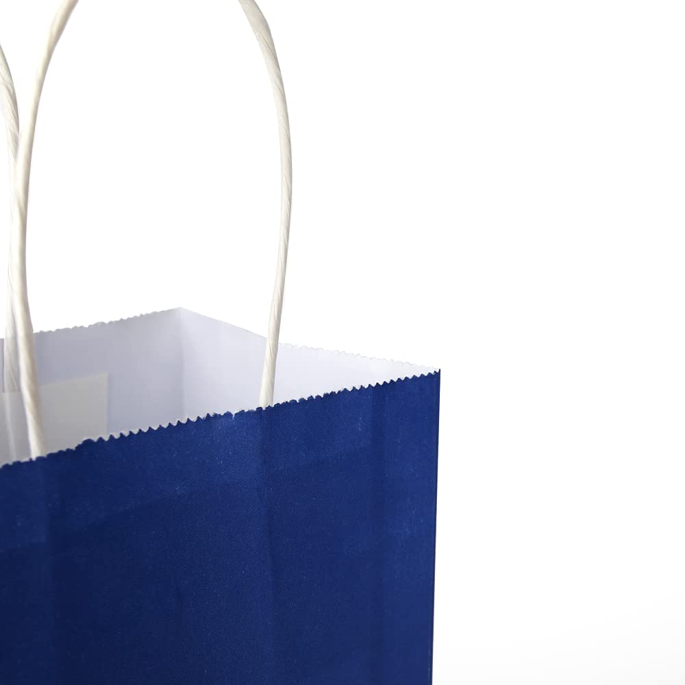 Oikss 50 Pack 5.25x3.25x8.25 Inch Small Royal Blue Kraft Paper Bags with Handles