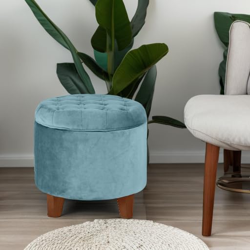 Homepop Round Velvet Tufted Ottoman Upholstered Foot Rest Accent Stool