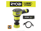 RYOBI USB Lithium Compact Scrubber Kit with 2.0 Ah Battery, USB Charging Cord,
