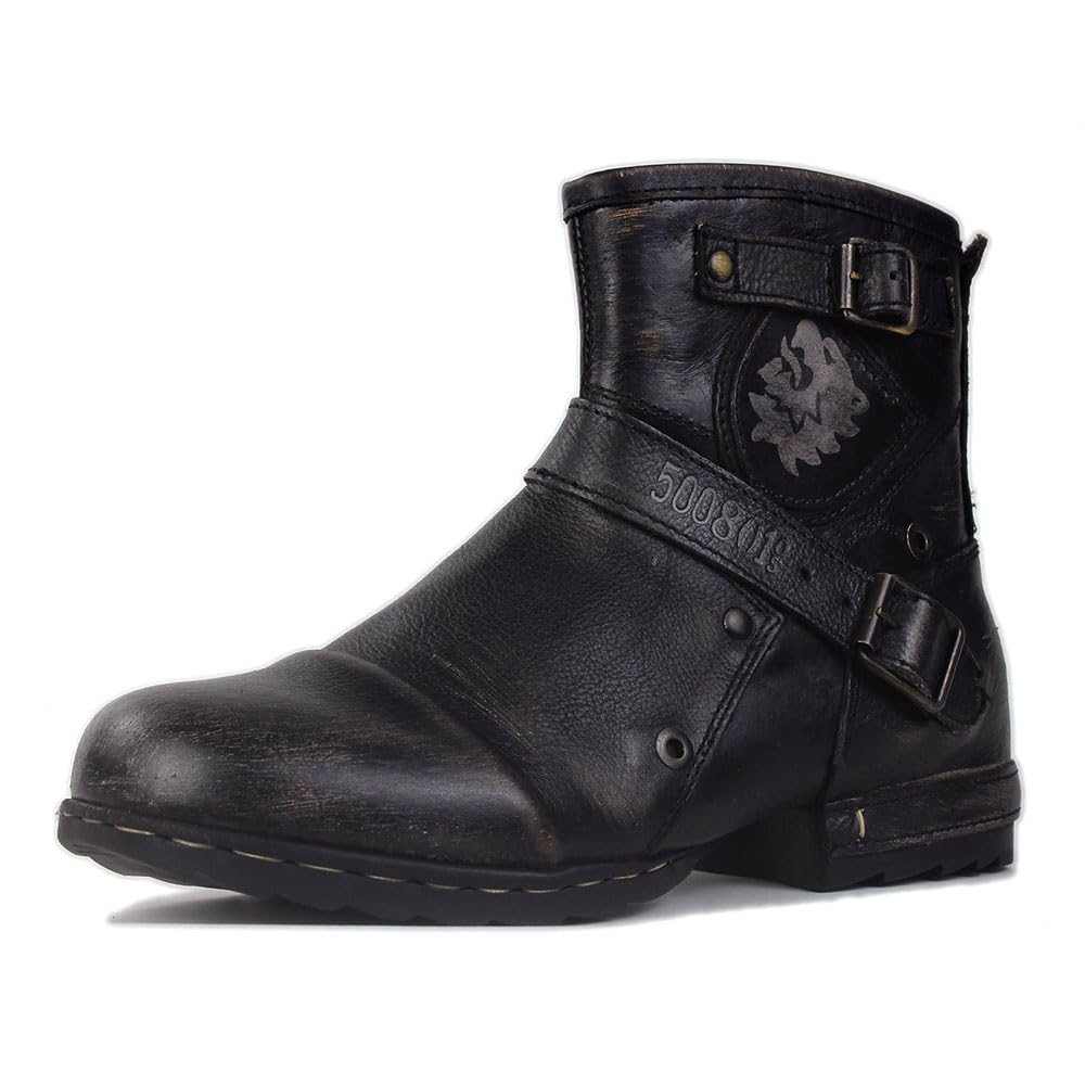 OSSTONE Moto Boots for Women Fashion Zipper-up Leather Chukka Boots Casual Shoes MS-5008-1-BP-WUS-R 11.5