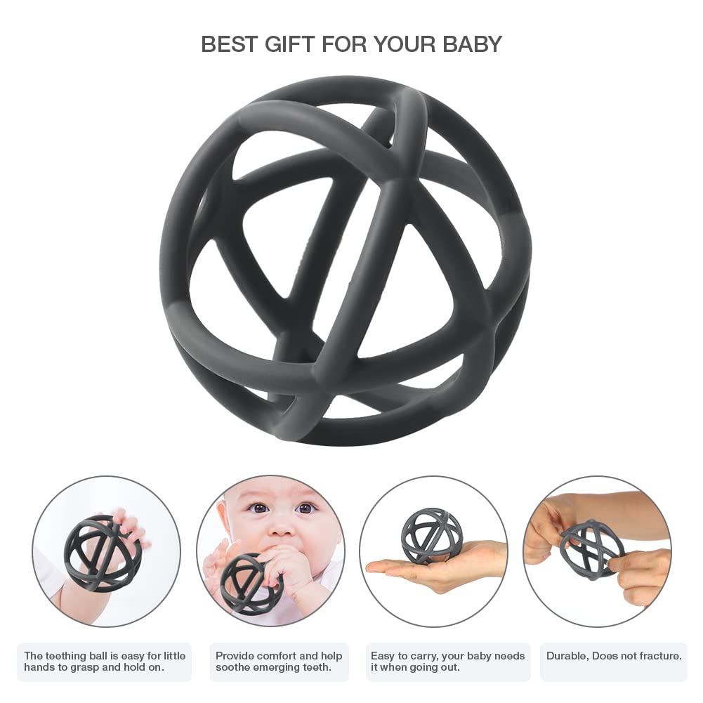TOPGOMES Baby Teether Ball Toy, BPA Free Silicone Soft Ball Easy to Hold Teether
