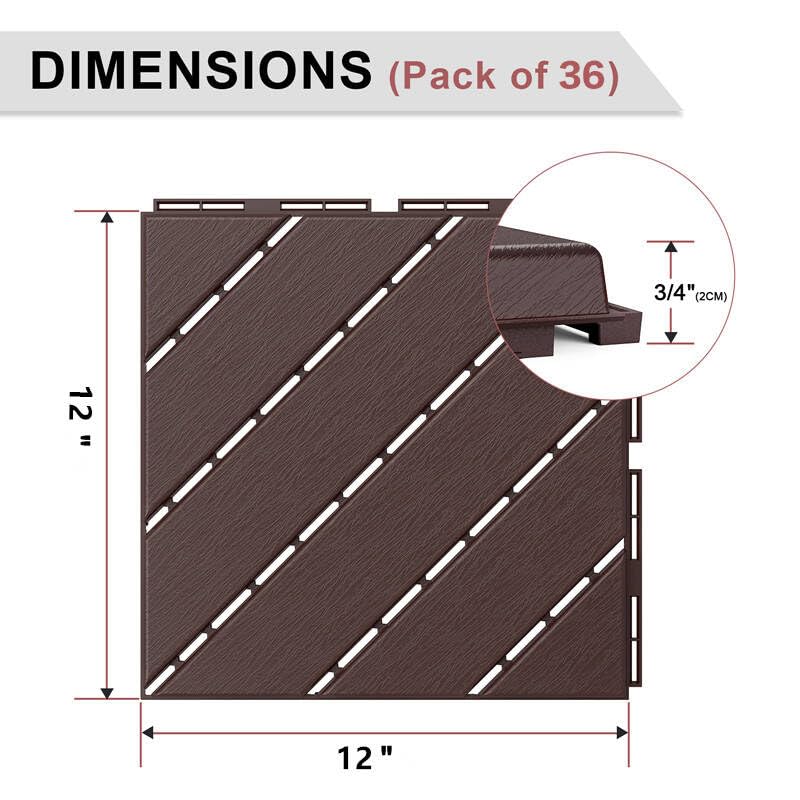 VANCASTLE 36 Pack Interlocking Deck Tiles, 12"x12" Patio Pavers, Heavy Duty