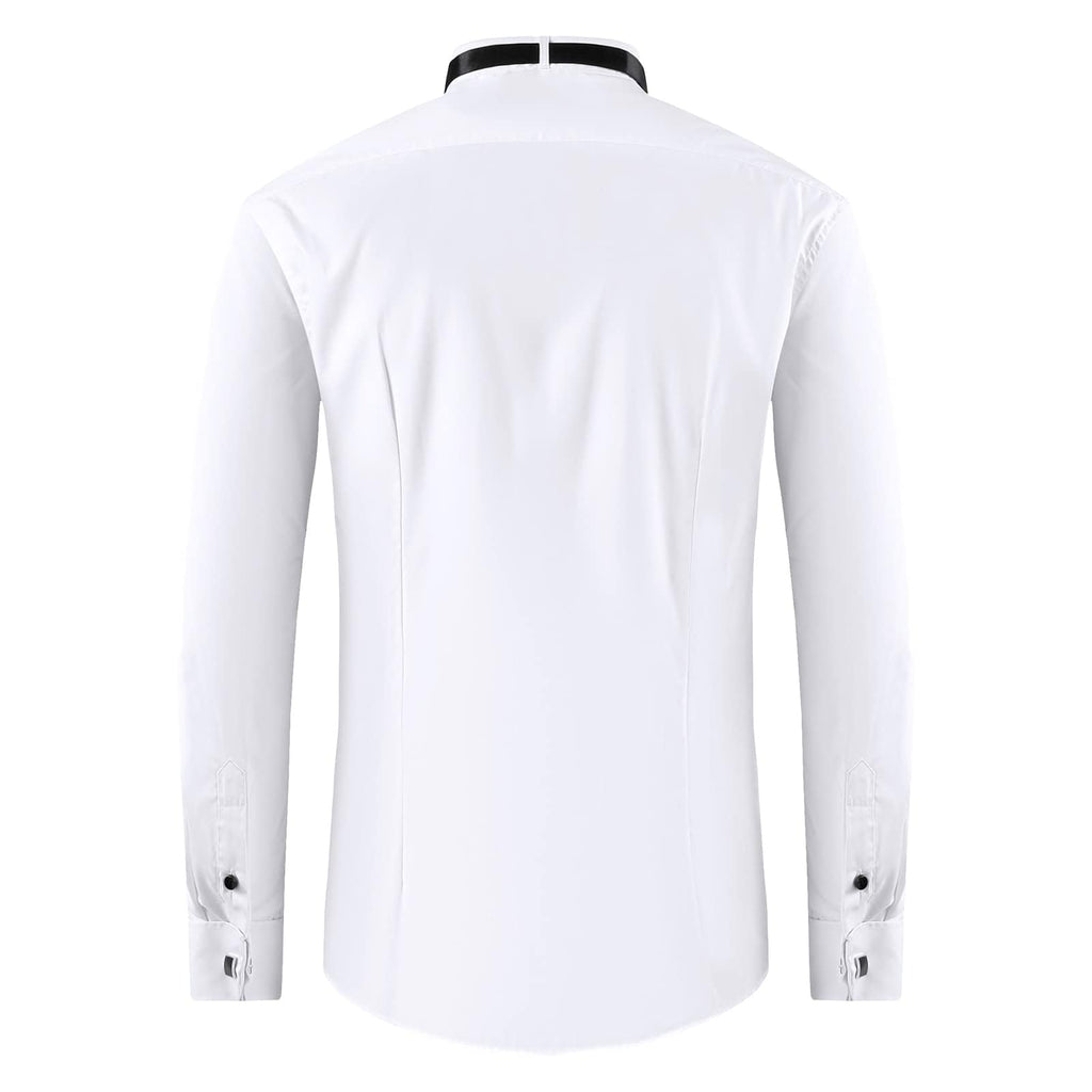 FAHIZO Mens White Tuxedo Shirt Wing Collar French Cuffs Formal Dress Shirt