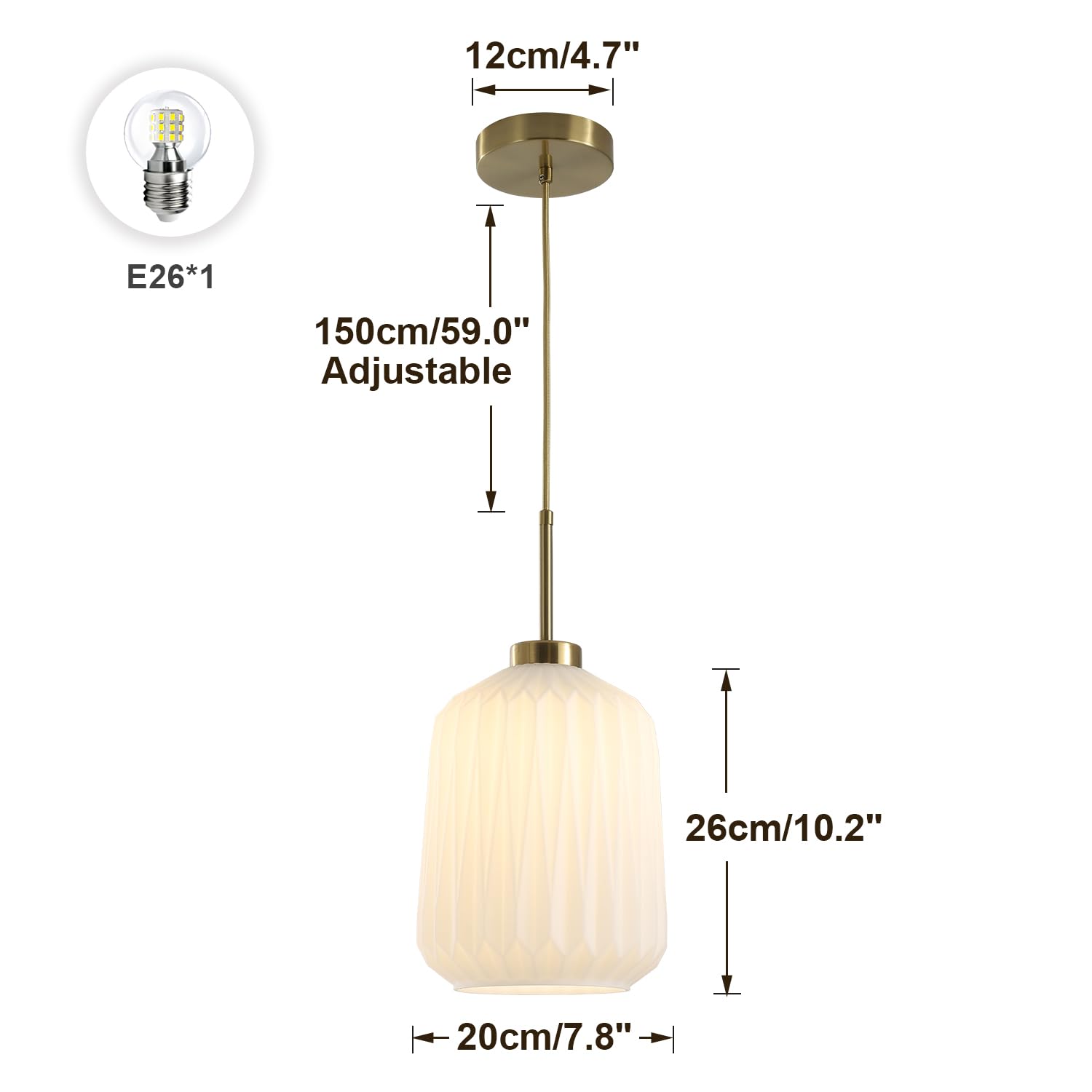 Fulesi Mid Century Gold Pendant Light White Glass Kitchen Island Fixture