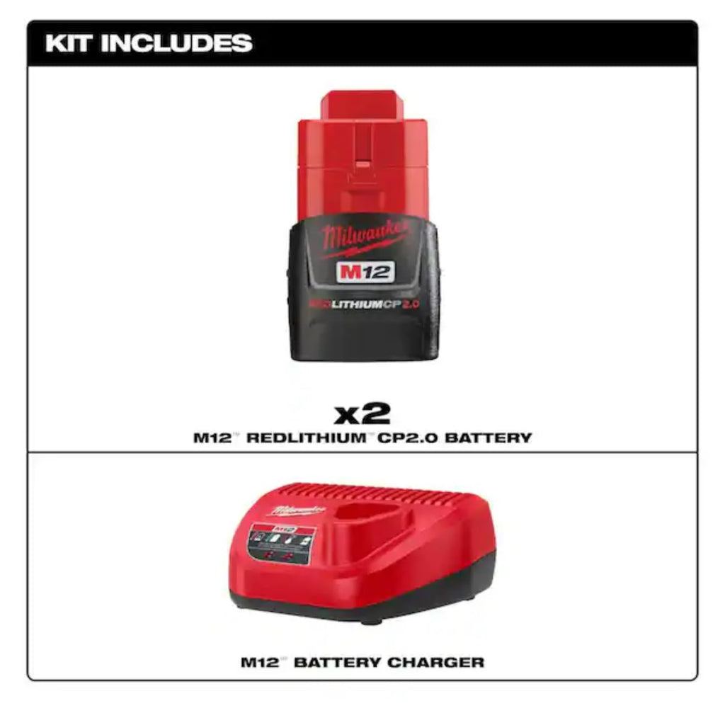 2 Pack Milwaukee M12 12V Lithium-Ion 2.0Ah Battery Charger 48-59-2420P