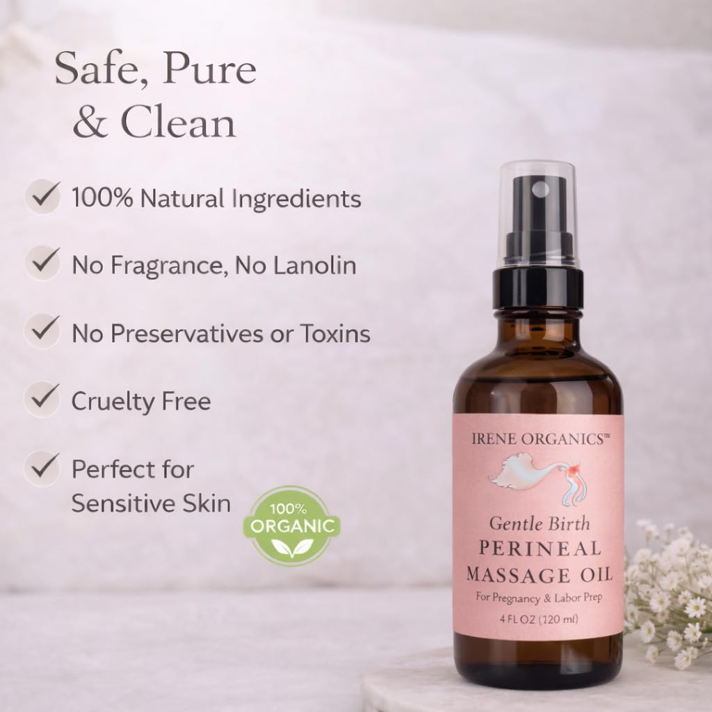Organic Perineal Massage Oil Spray by Irene Organics for Pregnancy and