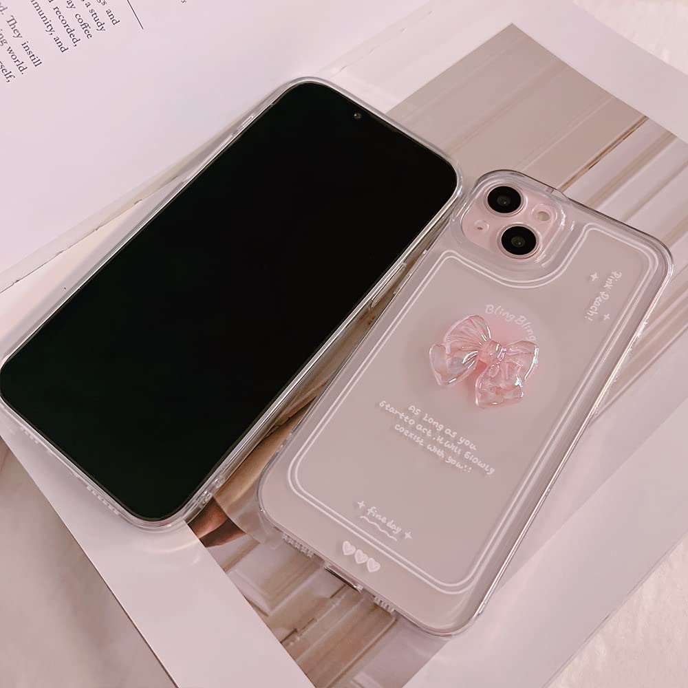 Ownest Compatible for iPhone 14 Pro Max Cute 3D Pink Bowknot Slim Clear