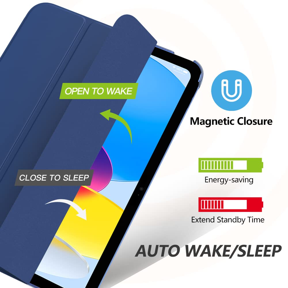 MoKo iPad 11th Gen 2025 & 10th Gen 10.9 Case Smart Cover Navy Blue