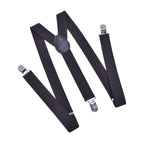 HOOENG Men's Y-Back Suspenders Adjustable 3 Metal Clips 1" Black