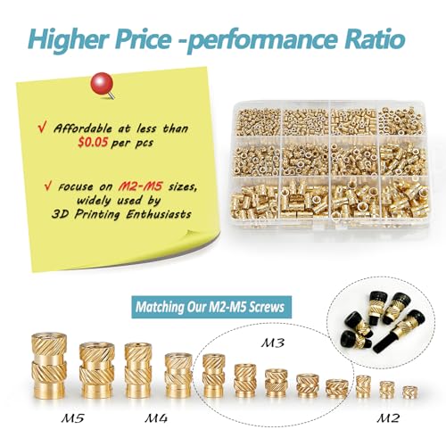 Kadrick 2520PCS Heat Set Inserts & Hex Socket Screw Assortment M2-M5 Black