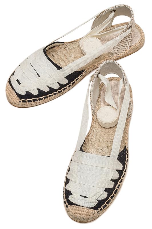 U-lite Women's Espadrille FLat Sandals Closed Toe Ankle Wrap,Classic Lace Up
