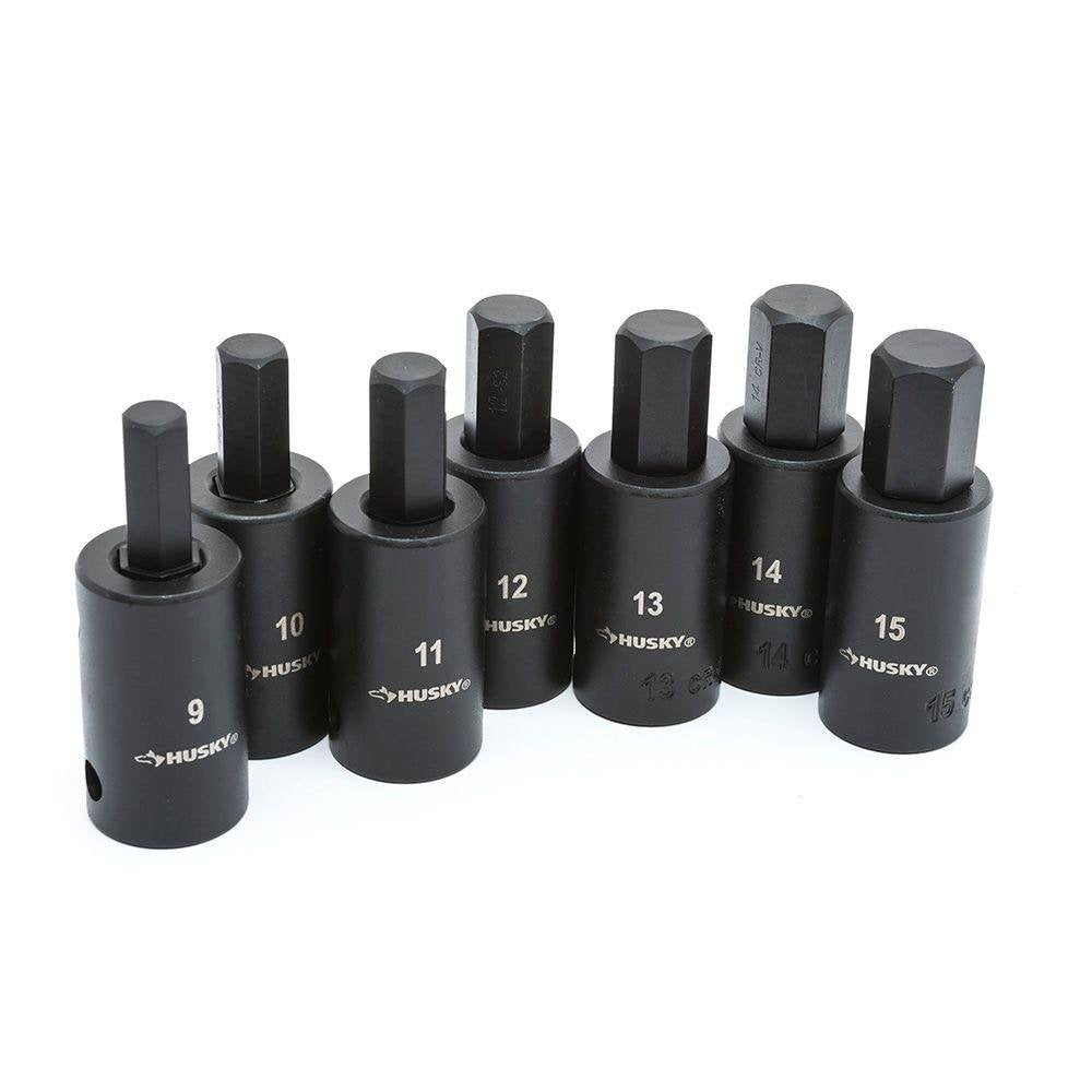 Husky 1/2 in. Drive Hex Bit Impact Socket Set MM (7-Piece) H2DMMHBI7PC