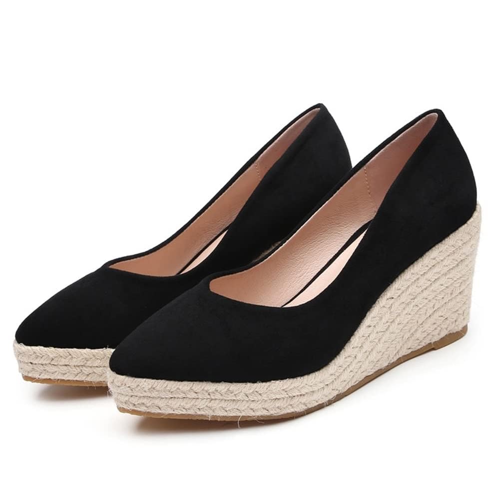 Kldyj Womens Espadrilles Wedges Pumps Platform Close Pointed Toe Slip On Loafers Casual Sandals Dress Solid Color Shoes(Black,5 US)
