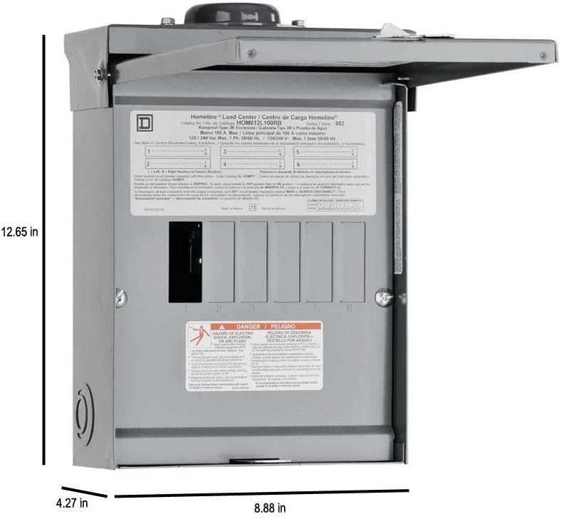 Square D 100 Amp Outdoor Load Center 6 Space 12 Circuit NEMA 3R HOM612L100RB