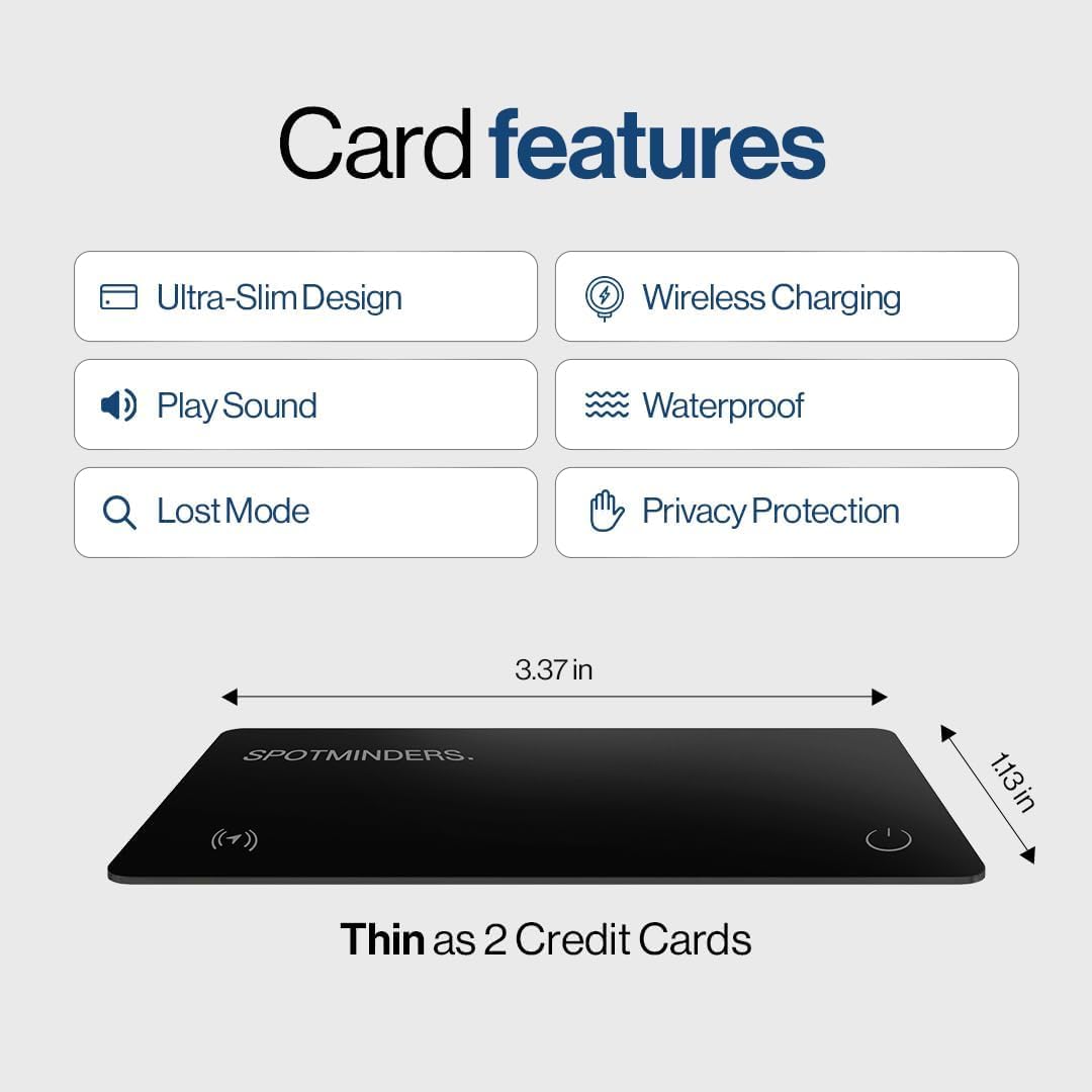 SPOTMINDERS Wallet Tracker Card Apple Find My Rechargeable IP68 Slim
