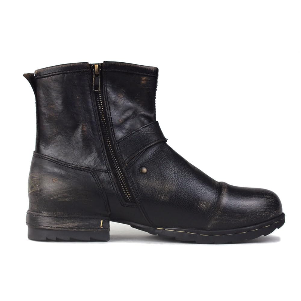 OSSTONE Moto Boots for Women Fashion Zipper-up Leather Chukka Boots Casual Shoes MS-5008-1-BP-WUS-R 11.5