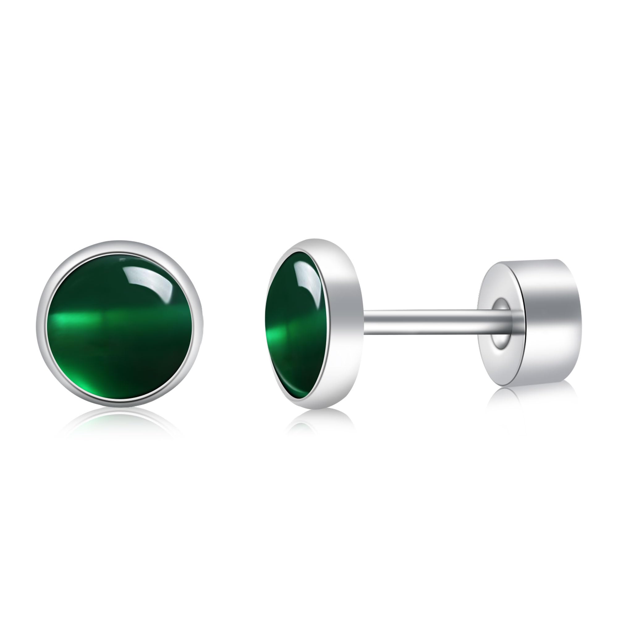 BLISI Green Onyx Pure Titanium Stud Earrings 5mm Natural Stone Women Earrings