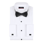 FAHIZO Mens White Tuxedo Shirt Wing Collar French Cuffs Formal Dress Shirt
