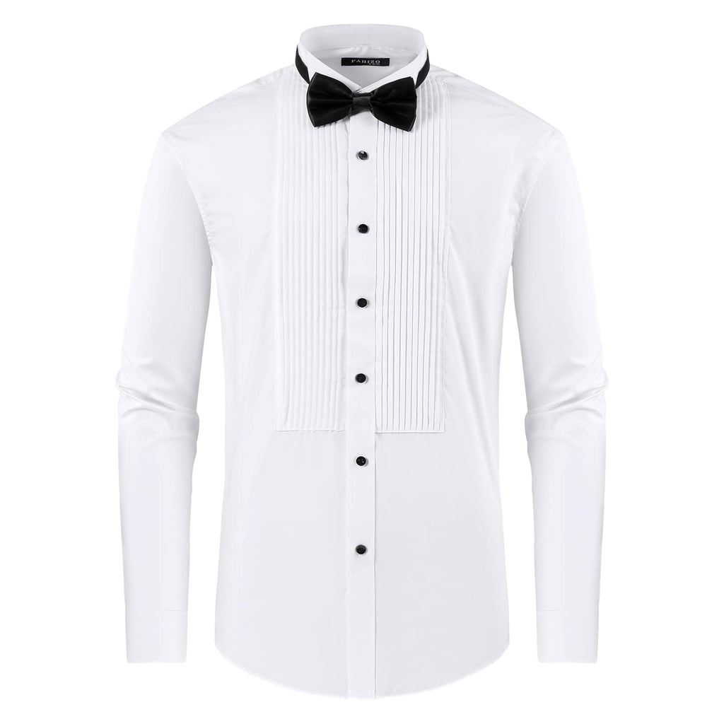 FAHIZO Mens White Tuxedo Shirt Wing Collar French Cuffs Formal Dress Shirt