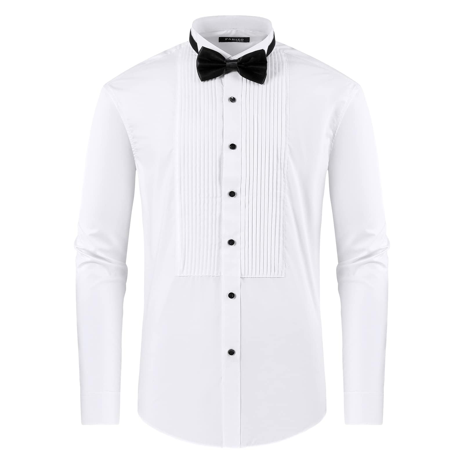 FAHIZO Mens White Tuxedo Shirt Wing Collar French Cuffs Formal Dress Shirt
