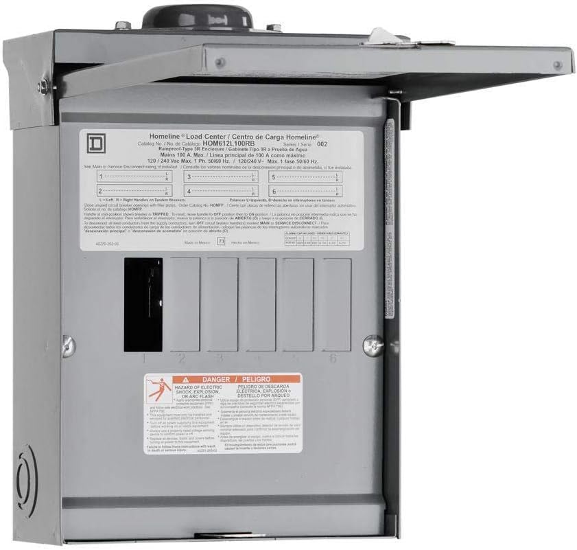 Square D 100 Amp Outdoor Load Center 6 Space 12 Circuit NEMA 3R HOM612L100RB