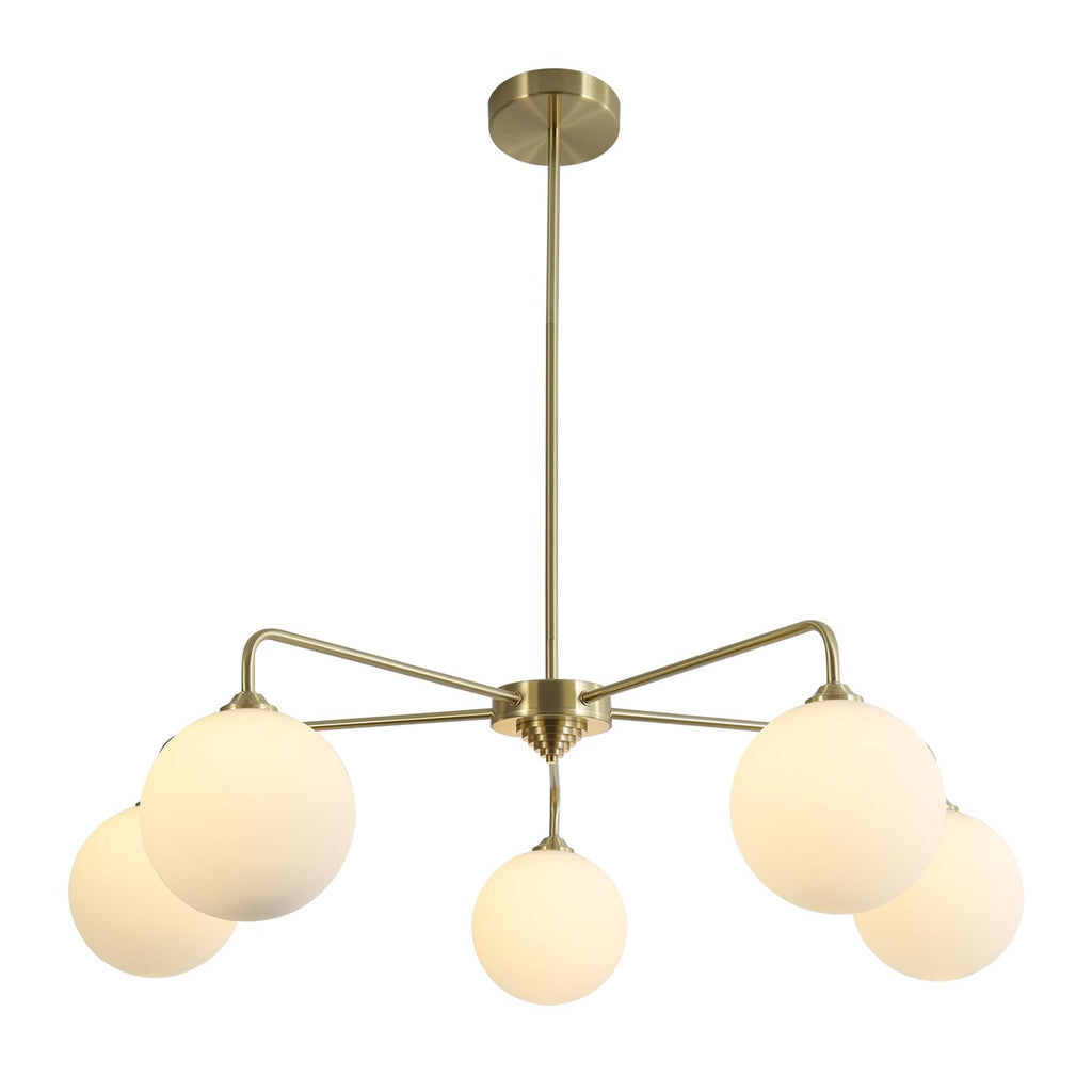 Flyrose Modern Gold and White Chandelier Light Fixture Vintage Brass Globe
