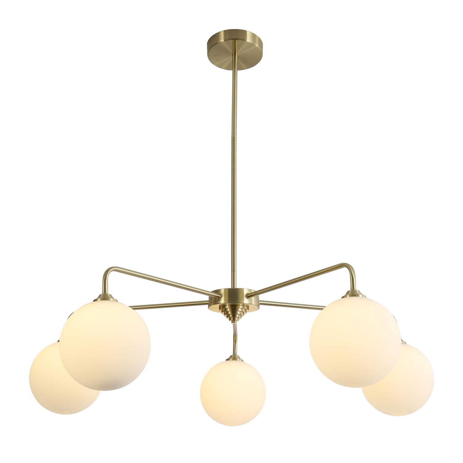 Flyrose Modern Gold and White Chandelier Light Fixture Vintage Brass Globe