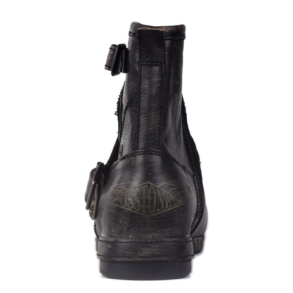 OSSTONE Moto Boots for Women Fashion Zipper-up Leather Chukka Boots Casual Shoes MS-5008-1-BP-WUS-R 11.5