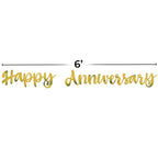 Happy Anniversary Foil Banner Gold 3.5 Ft Script Party Decoration 1 Piece