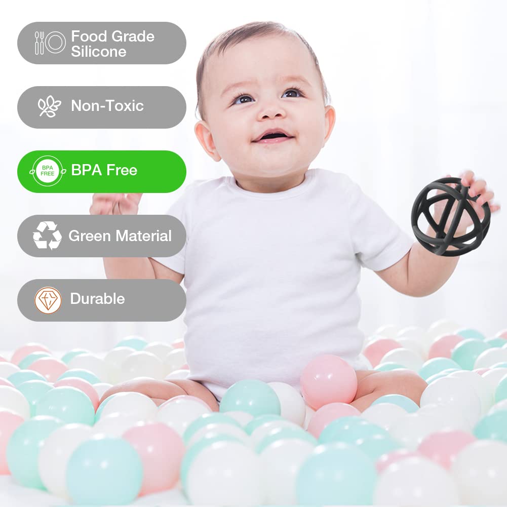 TOPGOMES Baby Teether Ball Toy, BPA Free Silicone Soft Ball Easy to Hold Teether