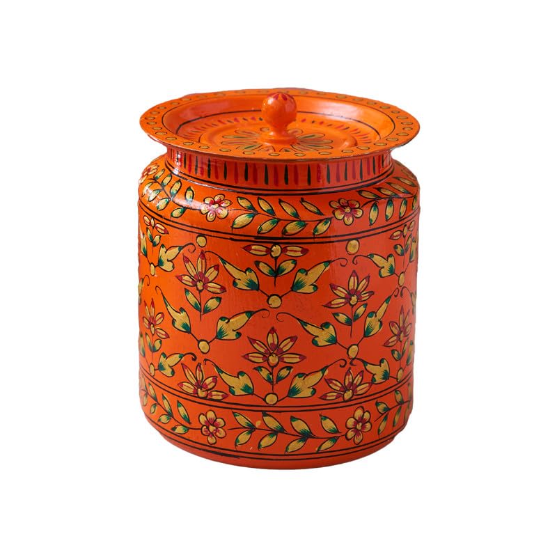 Generic Kitchen Storage Steel Containers - Orange & Flower Pattern (Large)