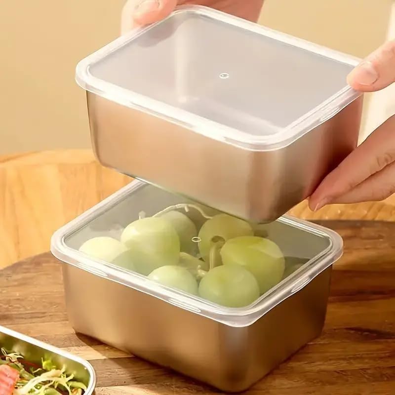 Souso 6pcs Stainless Steel Stacking Food Containers with Lids, Reusable Snack &
