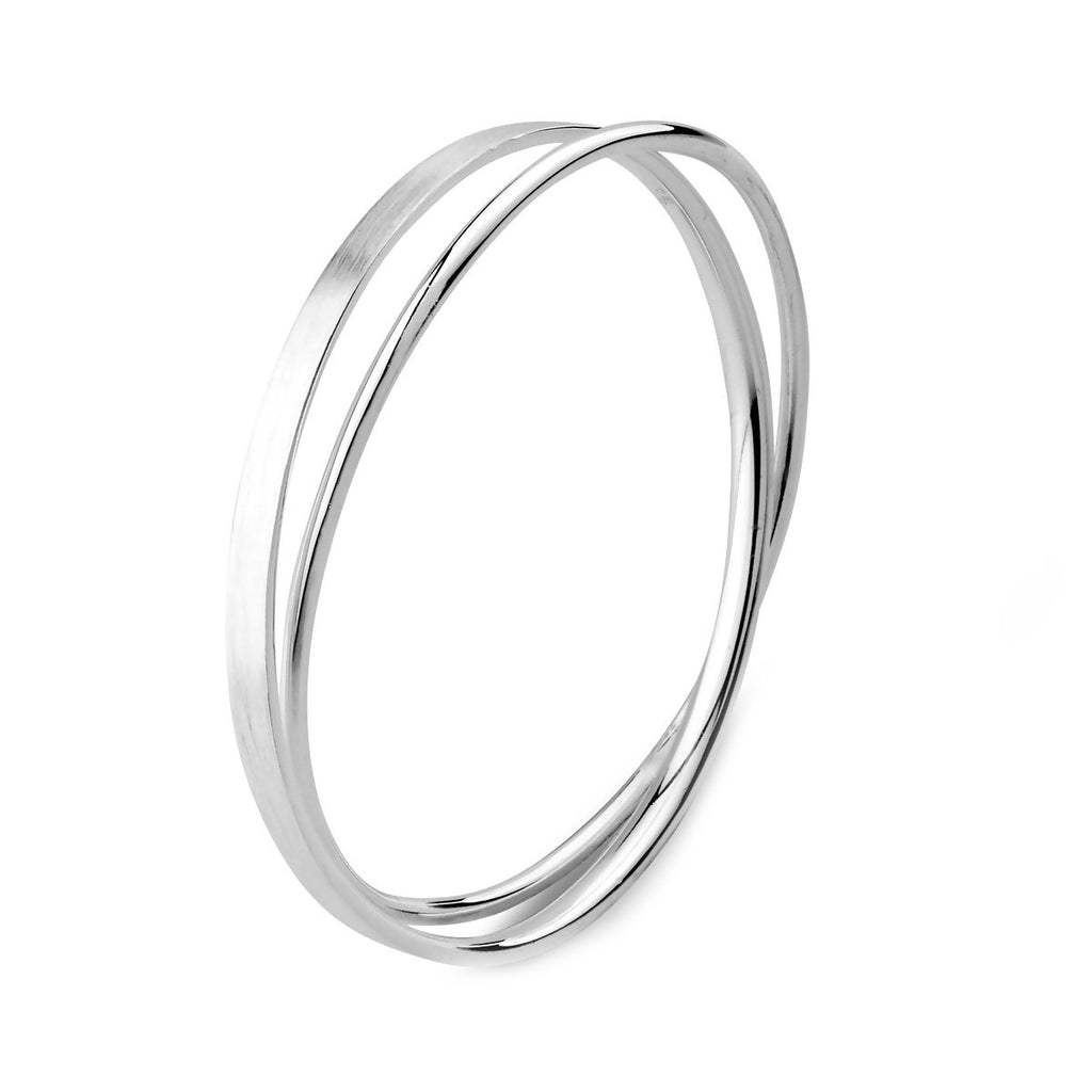 Merdia 990 Solid Sterling Silver Polished and Rough Twisted Bangle Bracelet for