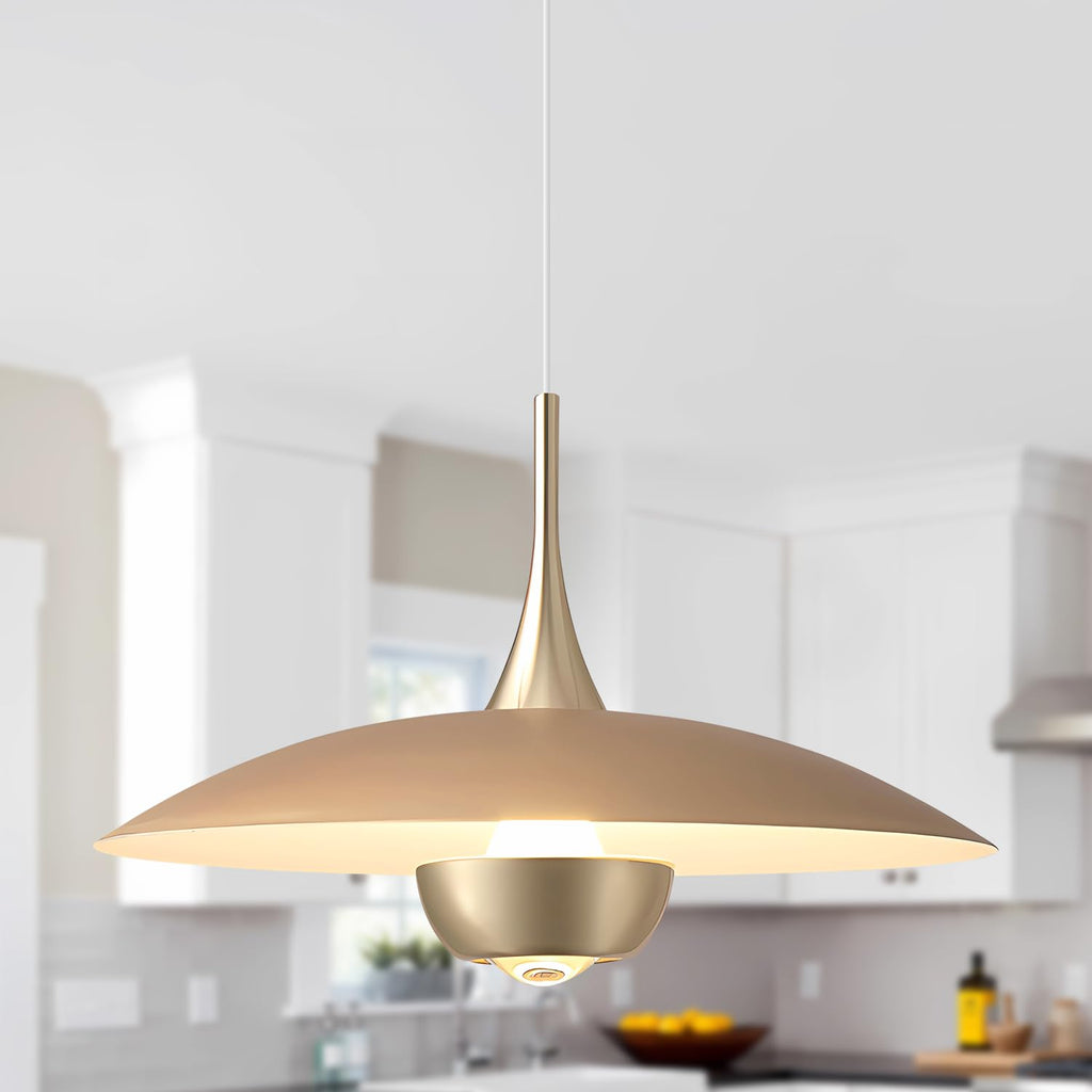 Fulesi Vintage Led Pendant Light Farmhouse Gold Metal Ceiling Lights Mid Century Modern Pendant Lighting Industrial Large Pendant Light for Kitchen Island Bedroom