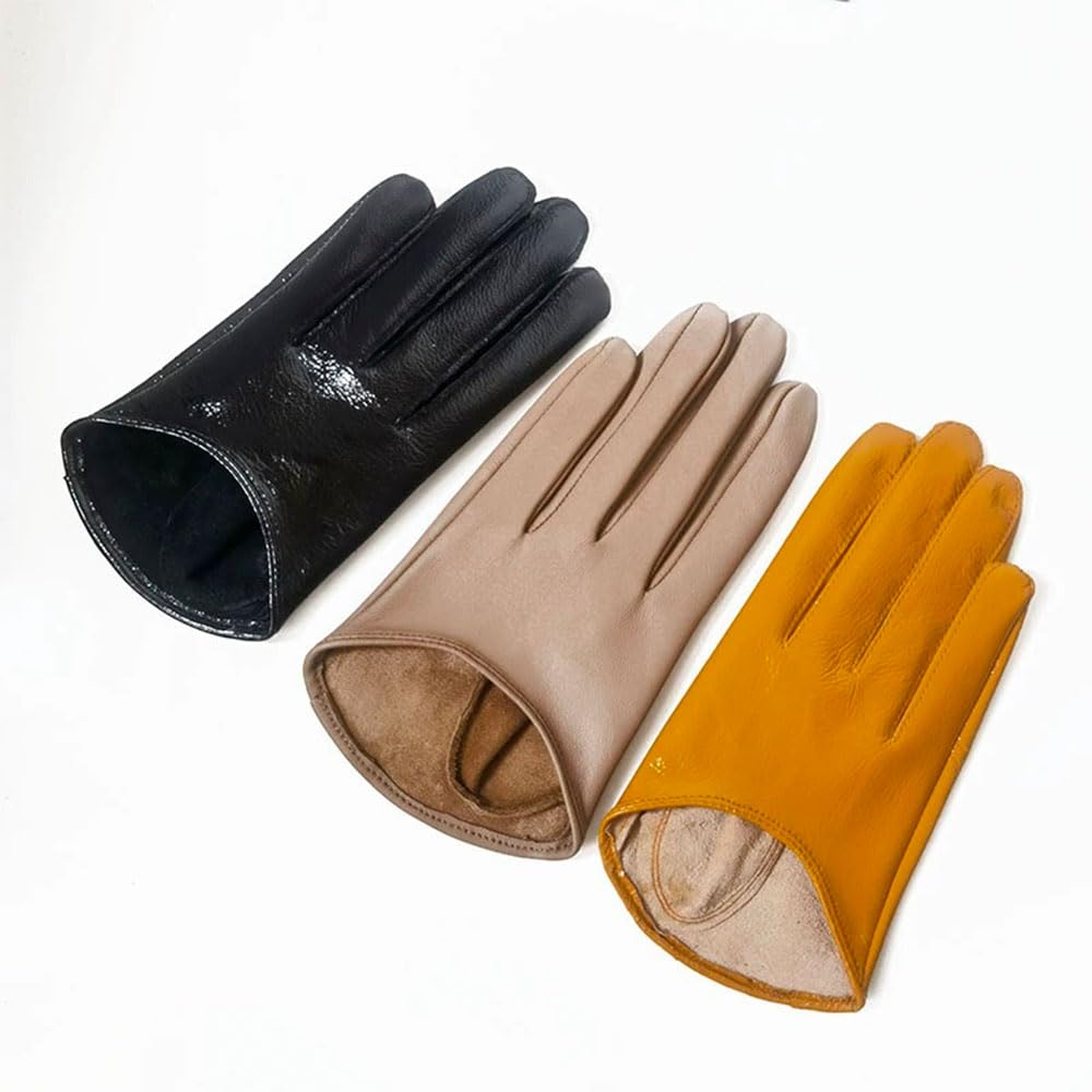 LAQWARM Women Short Real Leather Dress Gloves TOUCHSSCREEN Half Palm 5" Genuine