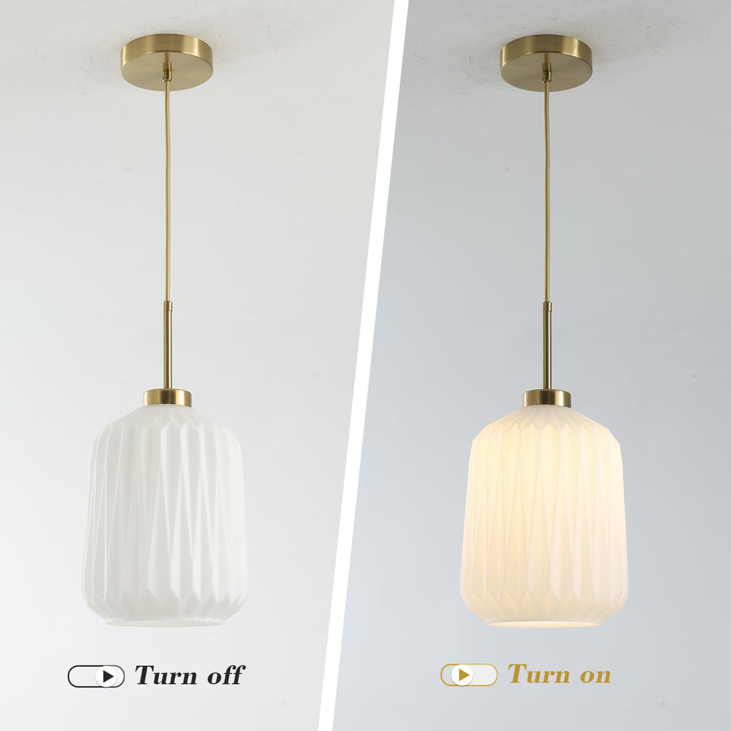 Fulesi Mid Century Gold Pendant Light White Glass Kitchen Island Fixture