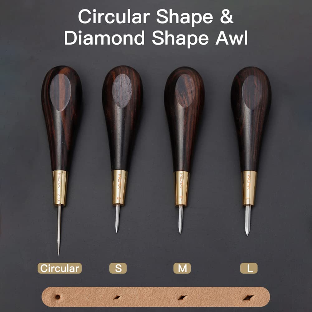 WUTA Stitching Awl Diamond Shape Awl Ebony Blackwood Handle Leather Craft Sewing